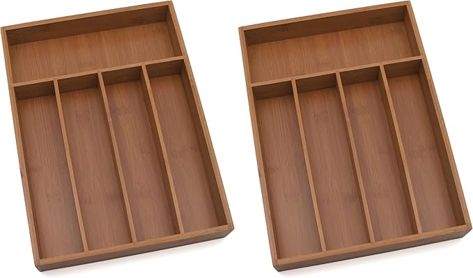 Lipper Bamboo Wood Flatware Organizer, 10 1/2" x 14" x 2" (Pack of 2)