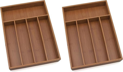 Lipper Bamboo Wood Flatware Organizer, 10 1/2" x 14" x 2" (Pack of 2)
