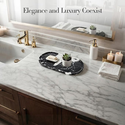 Natural Marble Tray Bathroom Tray, Luxury Decorative Trays for Bathroom, Vanity, Dresser, Kitchen & Home Decor, Valentine's Day House Warming Gifts New Home (Black)