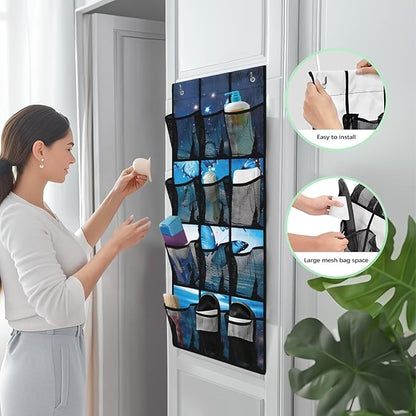Blue Butterfly Hanging Storage Shoe Organizer for Closet 12 Mesh Pockets Over The Door Wall Closet Holder for for Boots & Sneakers Toys