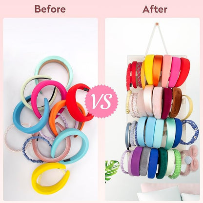 Hanging Headband Holder For Girls,Felt Headband Organizer Headband Storage Holder Organizer For Headband (Without Headbands) (40 Slots Cream)