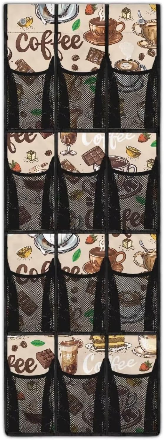 Coffees Over The Door Shoe Organizer 12 Pockets Wall Hanging Storage Space Saving Over The Door Closet Organizer Large Capacity Brown Shoe Holder Hanger for School