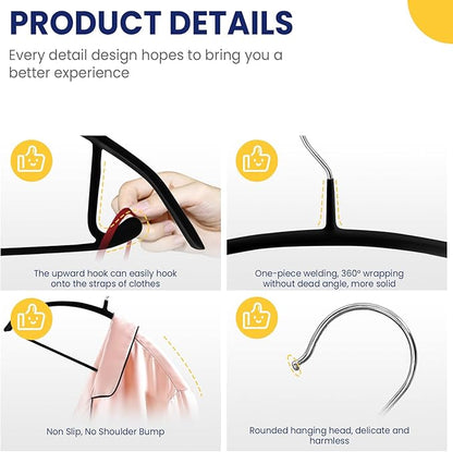 Jiang&Rong 30 Pack 16 Inch Rubber-Coated Non-Slip Metal Hangers - Heavy Duty No Bump Closet Hangers for Coats, Shirts, Suits, Sweaters (30-Pack, Black)