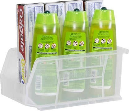 Akro-Mils 30230 AkroBins Plastic Storage Bins, Space-Saving Stackable Bins for Garage, Pantry, Craft Organization, 11" x 5" x 5", Clear, 12-Pack