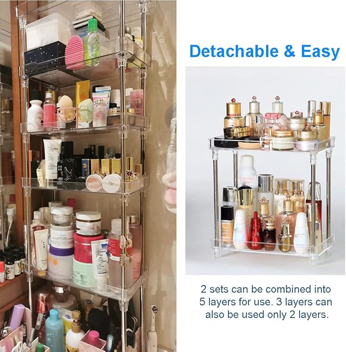 QIYUSHRY Bathroom Organizer Countertop Storage Clear 3 Tier Skincare Organizer Acrylic Corner Shelf Rack Stand for Makeup Cosmetic Perfume Vanity Tray Kitchen Living Room Supplies