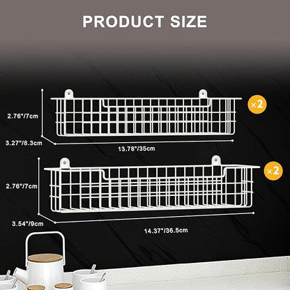 Spice Rack, 4-Pack Seasoning Organizer Wall Mount for Kitchen Storage Organization, Spice Holder Metal Shelf Saving Space for Cabinet, RV, Pantry, White