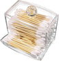 Clear Acrylic Qtip Holder Dispenser, Apothecary Jar for Cotton Swab, Ball & Floss Picks, Small Bathroom Countertop Organizer and Storage, Modern Vanity Decor