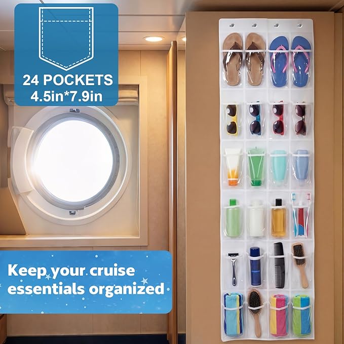 Watersay Cruise Essentials 2026, over The Door Cruise Ship Organizer, 24 Pocket Magnetic Door Hanging Organizers with 4 Hooks and 4 Strong Magnets for Ship Cabin Essentials & Must Haves