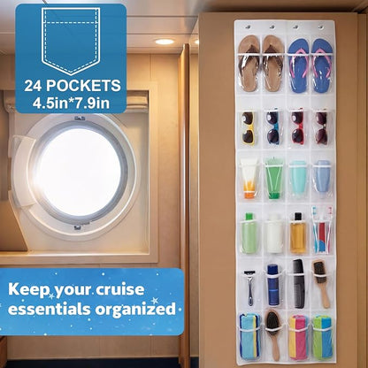 Watersay Cruise Essentials 2026, over The Door Cruise Ship Organizer, 24 Pocket Magnetic Door Hanging Organizers with 4 Hooks and 4 Strong Magnets for Ship Cabin Essentials & Must Haves