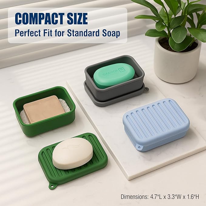 Superior Leak-Proof Silicone Travel Soap Case with Drainage Lid/Layer, Compact Bar Soap Container, Durable Soap Holder for Camping, Gym, and Travel Size Toiletries (Mint Green)