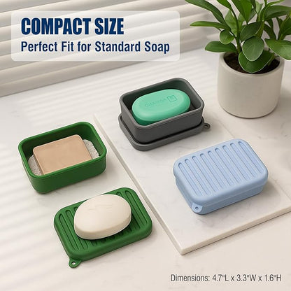 Superior Leak-Proof Silicone Travel Soap Case with Drainage Lid/Layer, Compact Bar Soap Container, Durable Soap Holder for Camping, Gym, and Travel Size Toiletries (Mint Green)