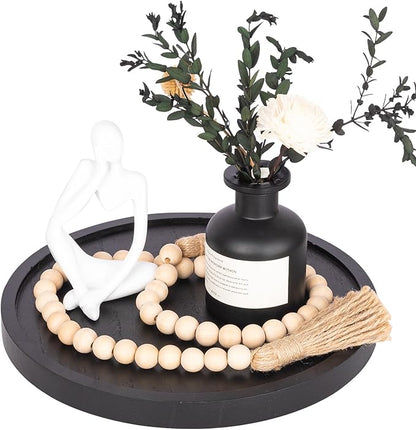 Wood Lazy Susan Organizer Kitchen Turntable for Cabinet Farmhouse Bathroom Decor Round Decorative Tray for Vanity, Counter, Sink, Coffee Table, 10 Inch, Black