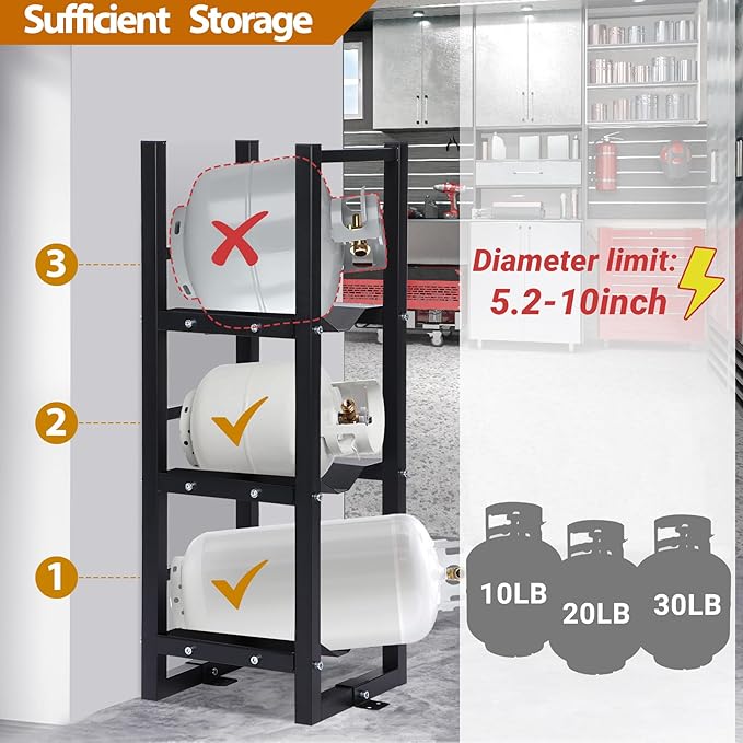 Refrigerant Tank Rack 3x30lb, Stable Refrigerant Cylinder Tank Rack, Cylinder Rack Sufficient Storage for Freon, Gases, Oxygen, Nitrogen, Acetylene