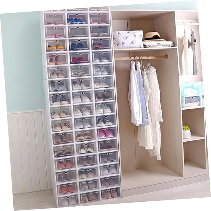 BESPORTBLE 12pcs Large White Stackable Plastic Shoes Storage Boxes Thickened Shoe Containers for Closet Organization and Storage
