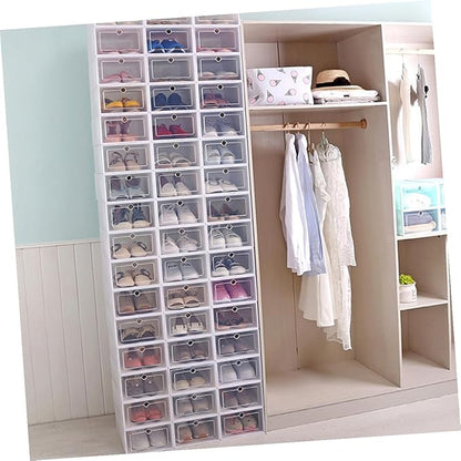 BESPORTBLE 12pcs Large White Stackable Plastic Shoes Storage Boxes Thickened Shoe Containers for Closet Organization and Storage