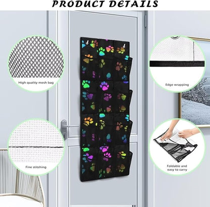 Over The Door/Wall Shoe Organizer, Large Hanging Shoe Organizer for Closet with 12 Clear Mesh Pocket for Bathroom, RV, Pantry,Dog Paws