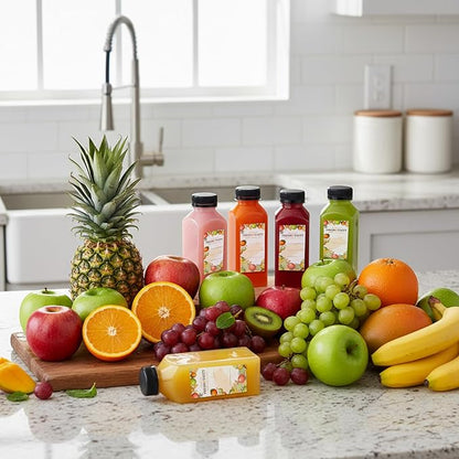 TOMNK 12pcs Juice Bottles, 12oz Reusable Plastic Juice Containers Bottles with Caps and Labels, Funnel, Brush Beverage Containers for Juicing, Smoothies, Tea, Milk