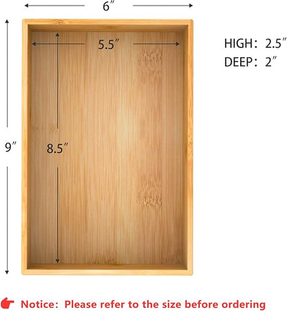 Bamboo Kitchen Drawer Organizer, Wooden Storage Box for Utensil Organizer Silverware Tray Cutlery Holder Flatware Containers - Multi-Use Deep Drawer Dividers Organizer for Bathroom, Jewelry (9"6"2.5")