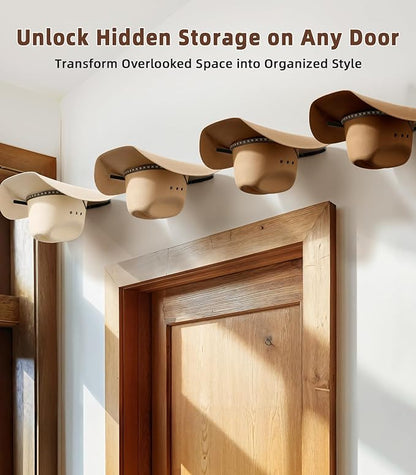 4 Pack Cowboy Hat Rack for Wall, Metal Cowboy Hat Holder Wall Mounted, Hat Hanger for Wide Brim, Fedora, Baseball Caps, Rustic Hat Organizer for Entryway Bedroom Closet Horse Trailer, Black