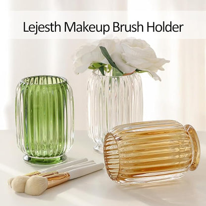 Crystal Makeup Brush holder Organizer, Vintage Make Up Brush Cup Pen Pencil Holder striped vase, Comb Brushes Pen Pencil Storage Box Container (Clear)