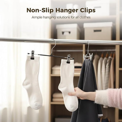 40 Pcs Pants Hangers with 2 Clips - 12.2 Inch Long Adjustable Non-Slip Trousers Skirt Bottom Hanger, Black Adjustable Heavy Duty Space Saving Metal Clips for Skirt,Pants,Trousers,Shorts