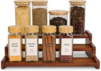 Bamboo Spice Rack，3-Tier Spice Rack Organizer for Cabinet or Pantry (Walnut, M)