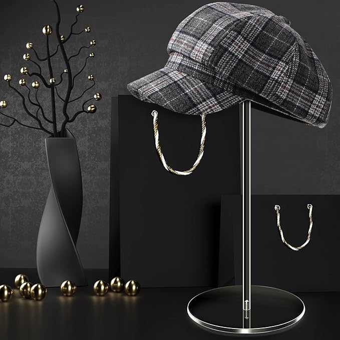 Yookeer 2 Set 16 Inch Clear Acrylic Hat Stands and Wig Display Rack Stands for Multiple Hats Display Tabletop Baseball Caps Watch Tabletop (Round Bottom)