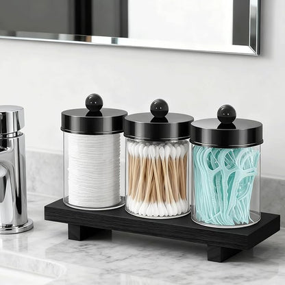 3 Pack Qtip Holder Dispenser for Cotton Swabs, Balls, Pads, Floss Picks - Qtip Holder Bathroom Set with Vanity Tray.Bathroom Essentials Accessories Decor, Vanity Makeup Storage Organizer