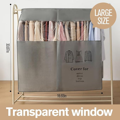 Non woven clothing cover with transparent window, suitable for hanging clothing storage protectors for dresses, tops, and outerwear (Grey, 34inch*2Pack)