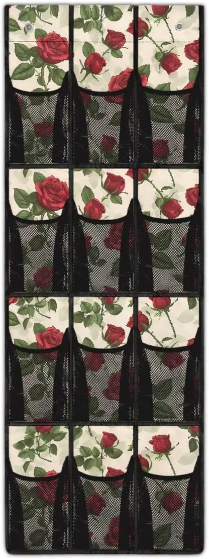 Rose Over the Door Shoe Organizer 12 Large Mesh Pockets Shoe Storage Organizer Sturdy Oxford Hanging Shoe Organizer for Closet