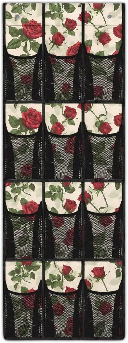 Rose Over the Door Shoe Organizer 12 Large Mesh Pockets Shoe Storage Organizer Sturdy Oxford Hanging Shoe Organizer for Closet