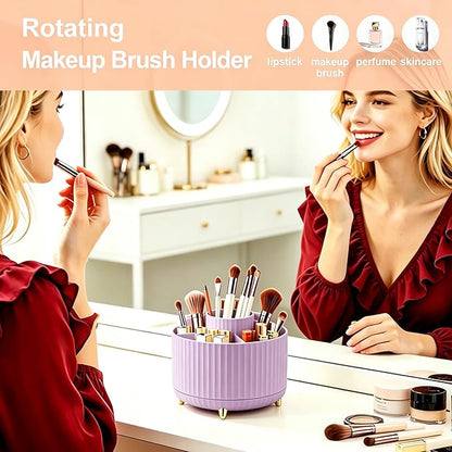 Makeup Brush Holder, Makeup Brush Organizer Countertop, Skincare Makeup Cosmetic Perfume Organizer Storage Box Case for Vanity Bathroom Countertop(Purple)