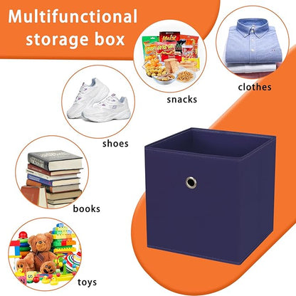 Foldable Storage Cubes Bins ,11 Inch Cloth Storage Cube Fabric Storage Box Cubes Organizer Baskets with Dual Handles for Home Organizer Set of 8 (Navy Blue)