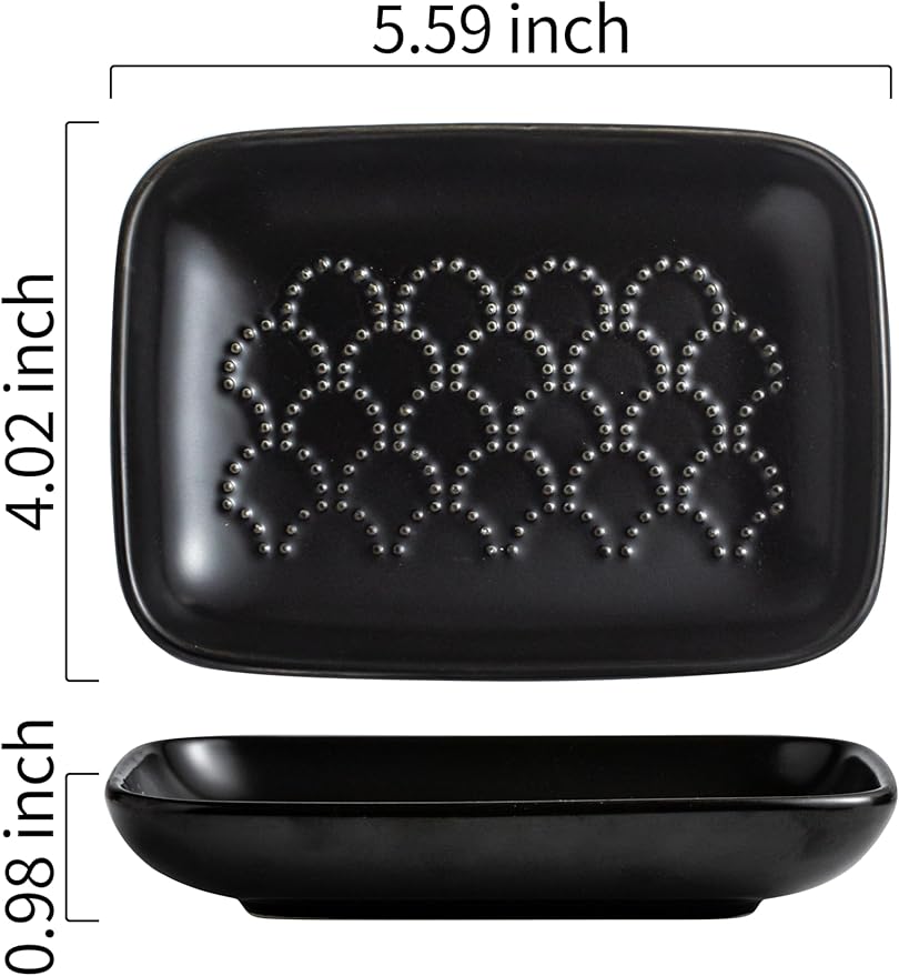 Gomakren Ceramic Soap Dish with Raised Scalloped Design, Versatile Soap Holder & Tray for Bathroom and Kitchen Sink, Prevents Soggy Soap, Modern Decor, Easy to Clean, Black (5.59" x 4.02")