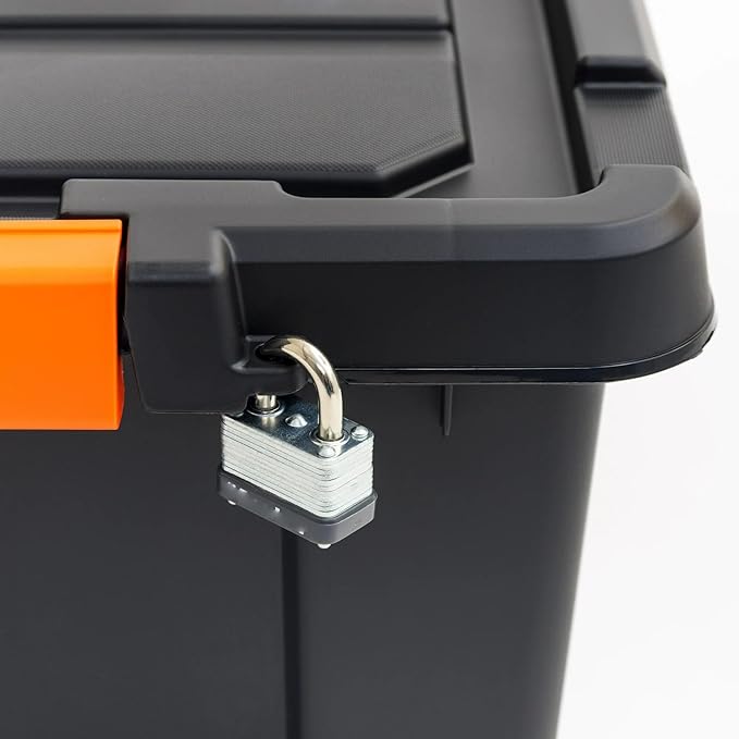 3 Gal. Heavy Duty Plastic Storage Bins with Lockable Lids - Stackable Latching Totes for Tools, Seasonal Items, Sports Equipment, Black