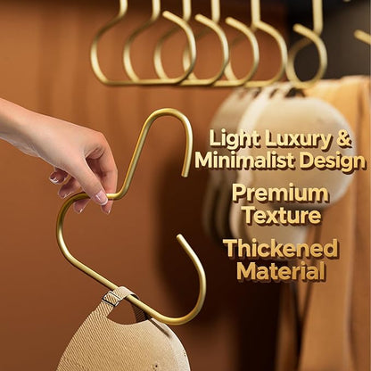 2 Pack Hat Hangers for Closet, Metal S Shaped Hooks Organizer for Baseball Caps, Scarves, Belts & Bras, Heavy Duty Storage Holder with Gold Finish