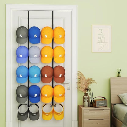 SWTYMIKI Over Door Hat Organizer - 2 Packs Metal Wall Mounted Hat Rack with 5-Tier Dual Hooks Design, Hanging Baseball Cap Organizer Storage Holds up to 40 Caps for Door, Bedroom, Closet