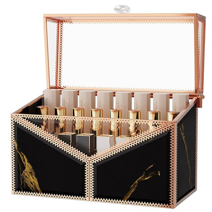 Youdepot Lipstick Organizer Lipstick Holder - 24 Spaces, Tempered Glass Lip Gloss and Perfume Organizer,Vanity Lipstick Holder and Organizer.Black