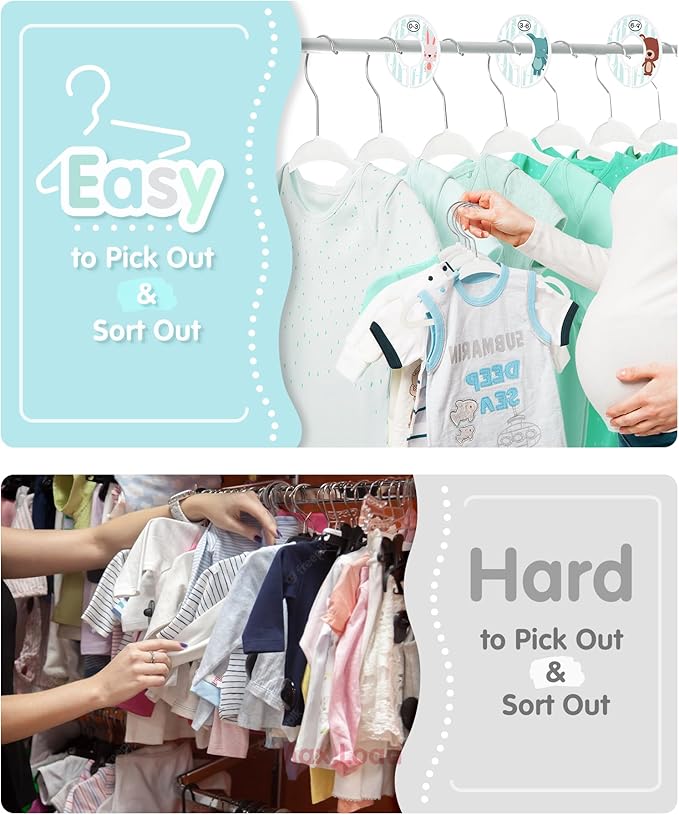VIS'V Baby Hangers, 11 Inch Velvet Kids Hangers with 6 Pcs Clothes Size Dividers, Infant Toddler Nursery Closet Organization, Non Slip, White, 50 Pcs