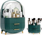 lurcns Makeup Organizers and Storage Make up Organizer for Vanity Cosmetics Skincare With Lid and Drawers Display Cases for Countertop Bathroom Women Teenager Girl Gifts(Dark Green+Brush Holder)