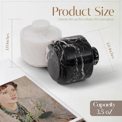 MARBLOUS KRAFTS Marble Salt Cellar with Lid 3" White and Black Zebra Spice Jar For kitchen Counter Stone Salt Container and Salt, Pepper Bowls, Perfect Mother’s Day Gift