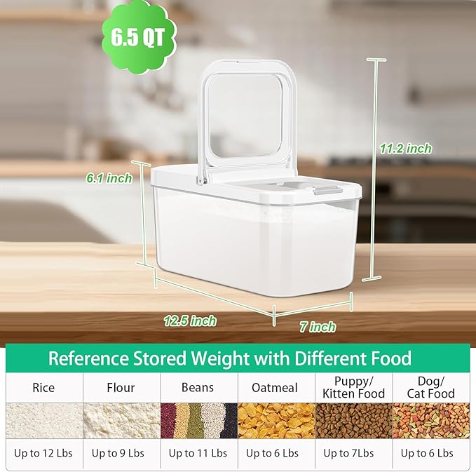 TBMAXS Rice Flour Storage Container - 6.5 Qt | 12 Lbs Crystal-Clear Plastic Food Storage Container Bin with Flip-up Lid, Dry Food Holder for Kitchen Pantry Organization and Storage