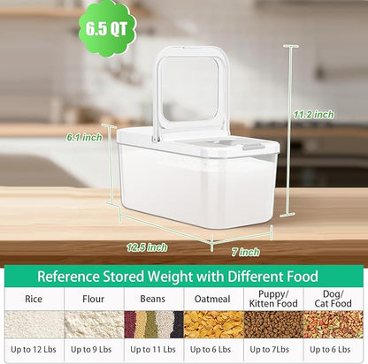 TBMAXS Rice Flour Storage Container - 6.5 Qt | 12 Lbs Crystal-Clear Plastic Food Storage Container Bin with Flip-up Lid, Dry Food Holder for Kitchen Pantry Organization and Storage