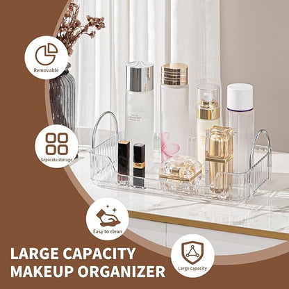 Clear Vanity Tray Organizer - 1 Tier for Bathroom Counter, Skincare & Makeup, Toiletries, Lotions, Perfumes