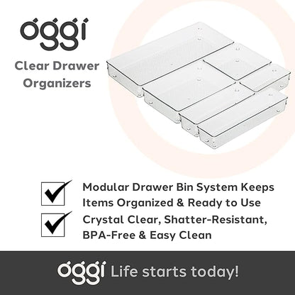 Oggi Clear Drawer Organizer - 6" X 6"- Ideal for Organizing Kitchen Drawers, Office, Desk, Silverware, Kitchen Utensils, Cosmetics and Bathrooms (Pack of 2)