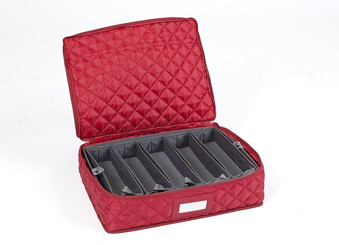 Covermates Flatware Storage Case with Removable Trays, Quilted Silverware Organizer with ID Window, Zipper Closure, Washable Protective Kitchen Storage Container, 15.5x11.5x3.5, Red