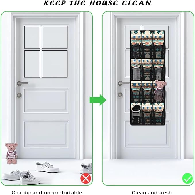 12 Large Mesh Pockets Over the Door Shoe Organizer Ethnic Butterfly Hanging Shoe Rack for Closet Shoe Organizer Door Hanger for Bedroom Bathroom