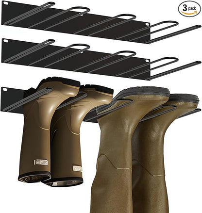 3 Pack Metal Wall Mounted Boot Rack, Sturdy Alloy Steel, Rust Resistant, Accommodates All Types of Boots, Holds 3 Boots Each, Organizes and Dries Footwear, Easy Installation