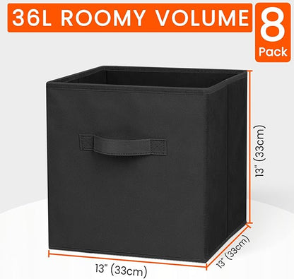 Criusia Large Storage Cubes - 13 Inch Heavy Duty Fabric Storage Bins for Shelves Closet, Cube Organizer - 8 Pack Collapsible Cube Storage Bins Baskets for Organizing Clothes Blankets Toys (Black)