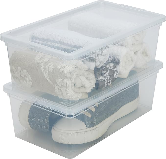 Simplify Storage Bins with Lids | Dimensions: 13.23"x 7.5"x 4.5" |6 Pack| Stackable | Nestable Bins | Great for Clothing | Books | Household Items | Shoes | Home Organization | Clear.